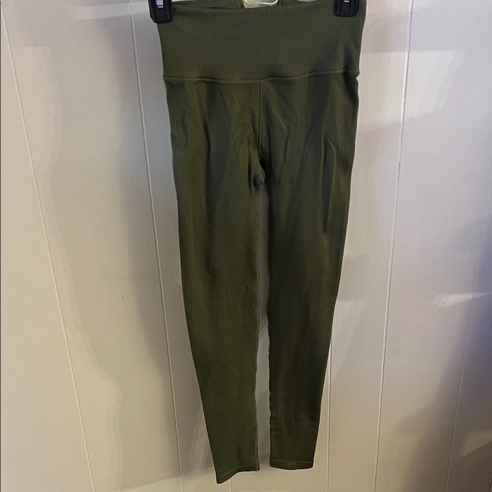 Fabletics Olive Leggings with Yellow Detail